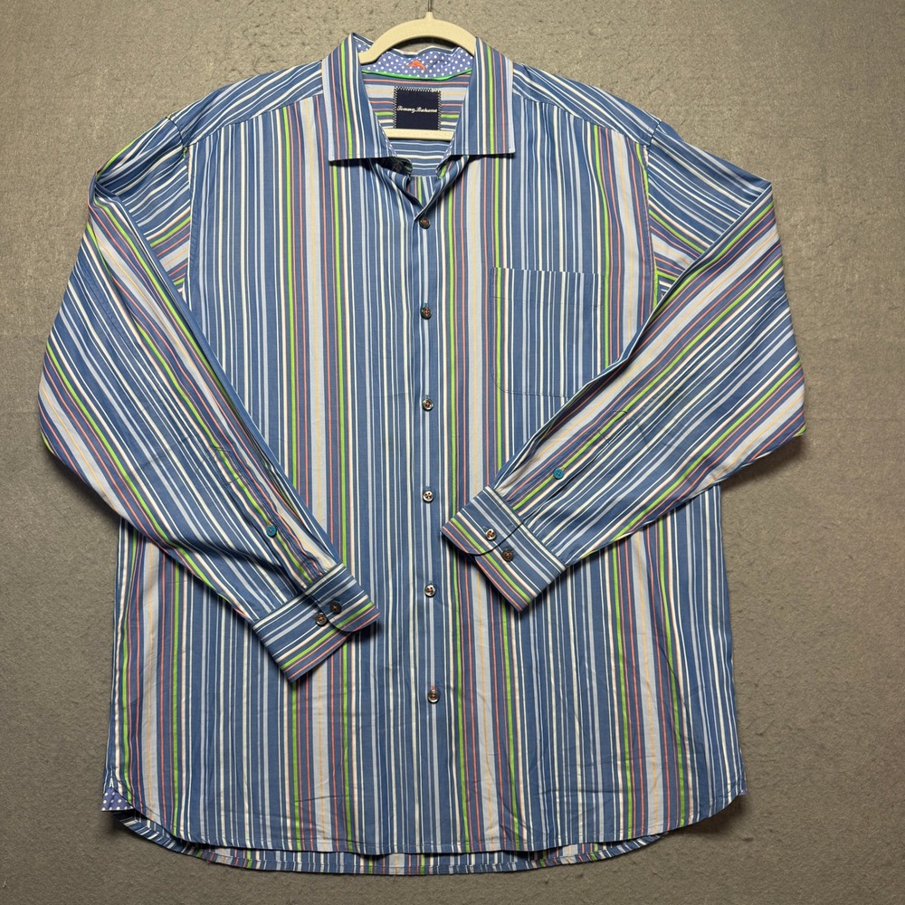 Tommy Bahama Mens XL Long Sleeve Button Down Shirt Blue Green Orange Striped